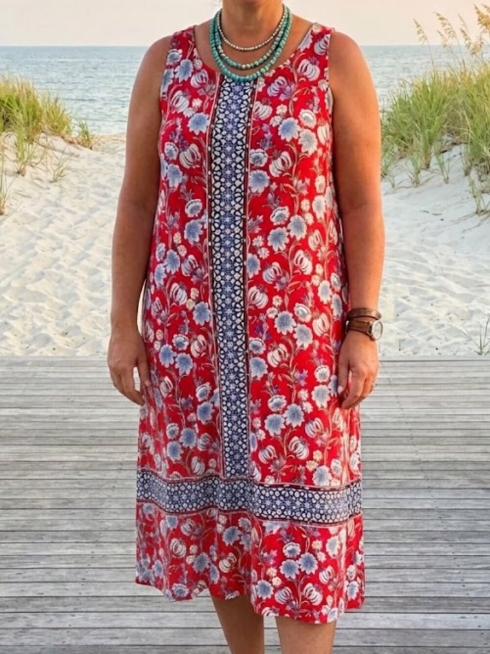 J. Jill Floral Jersey Knit Maxi Dress Size XL Red Resortwear Classic